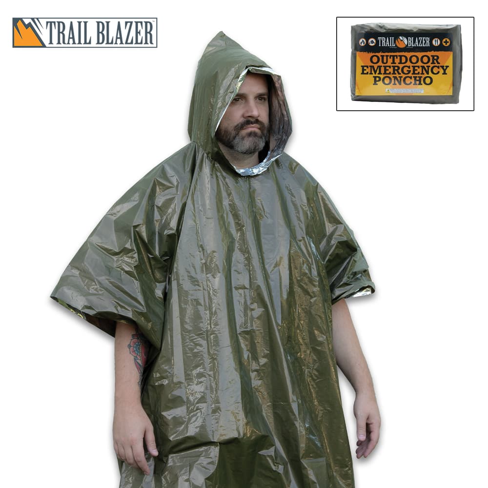 The Trailblazer Outdoor Emergency Poncho has a hood. image number 0